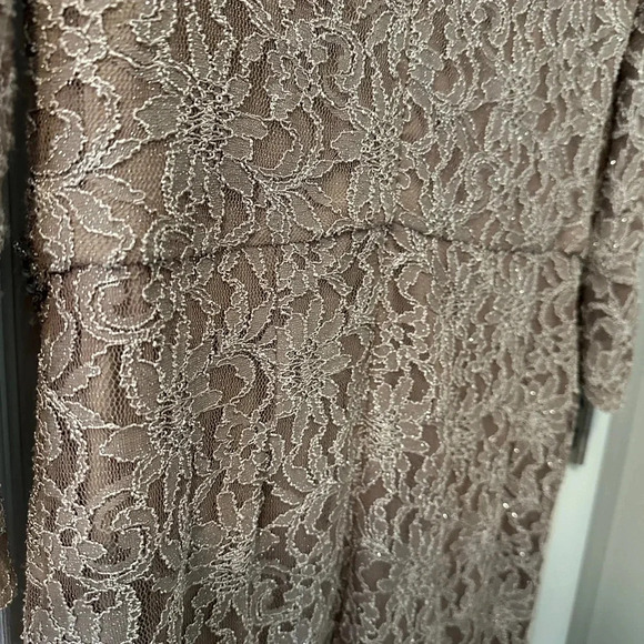 Jackie Jon New York Women Champagne Lace 3/4 Sleeve Beaded Dress, Size 12 Formal - Picture 7 of 7